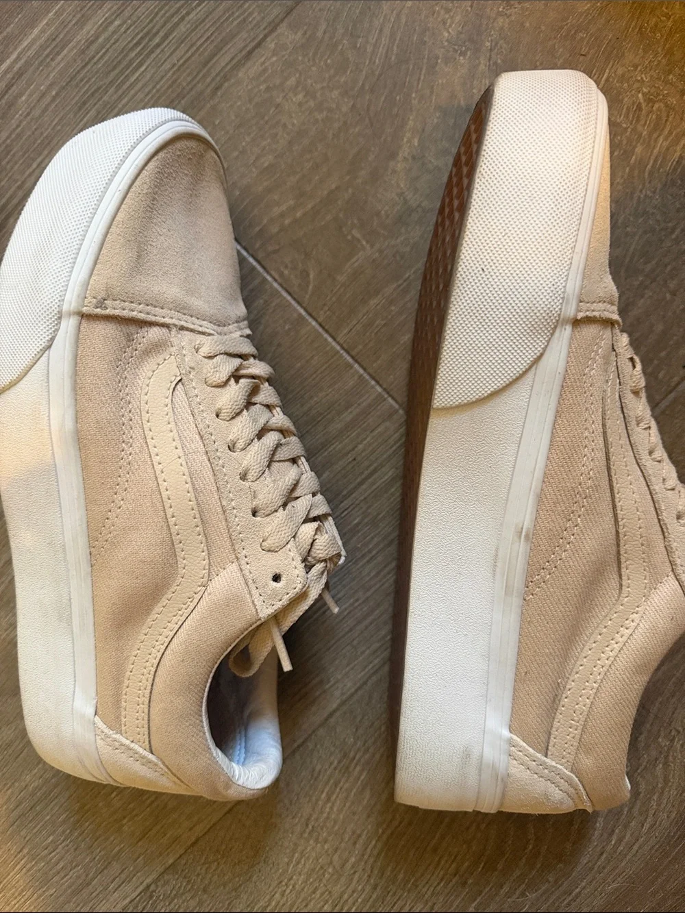 Women's Vans in Beige. Like new. Womens 8.5/ men's 7